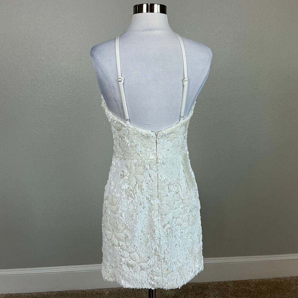 Dress the Population Sequined Halter Mini Sheath Cocktail Dress White Size Small - Picture 7 of 12